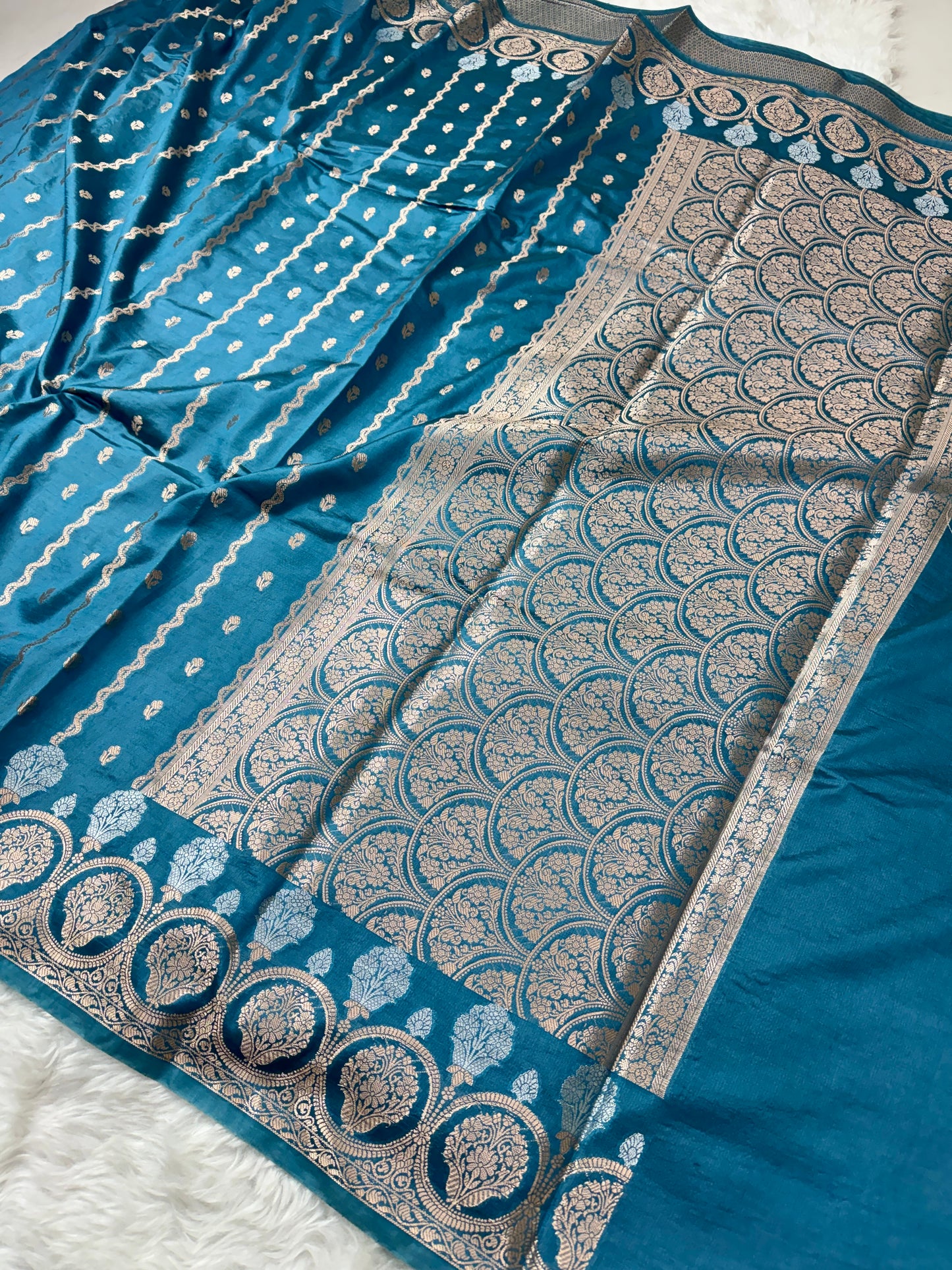 Teal Blue Premium Banarasi Mango Silk Saree
