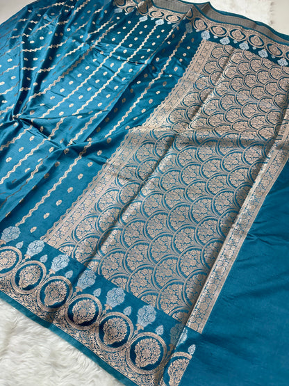 Teal Blue Premium Banarasi Mango Silk Saree