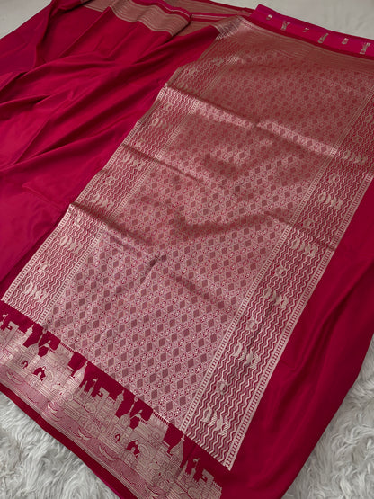 Deep Rani Pink Kashi Ghat Banarasi Satin Katan Silk Saree