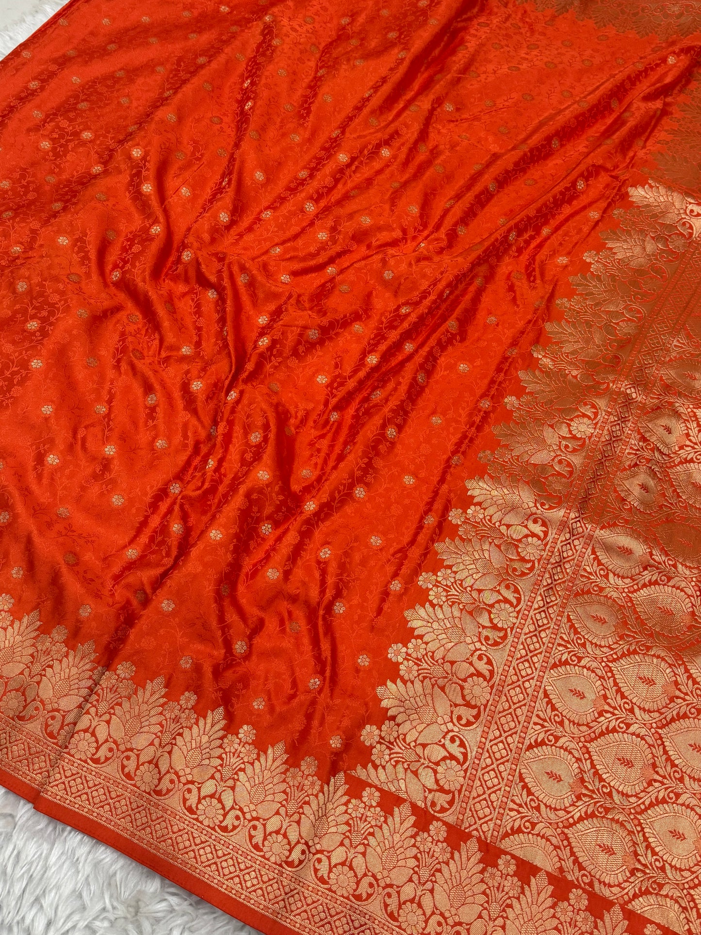 Burnt Orange Banarasi Mashru Silk Saree