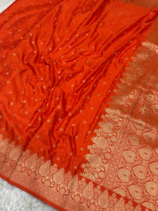 Burnt Orange Banarasi Mashru Silk Saree