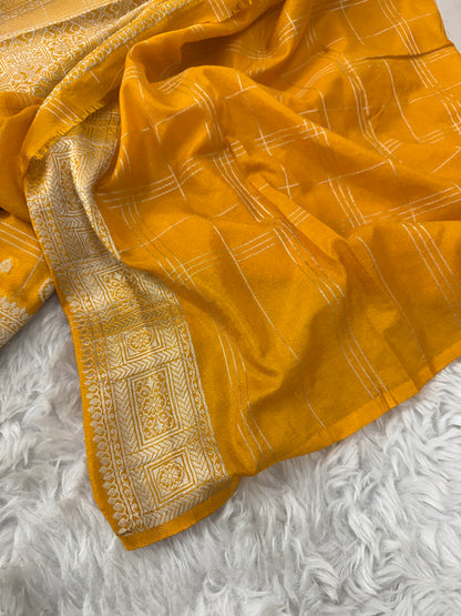 Mustard Yellow Banarasi Crepe Georgette Saree