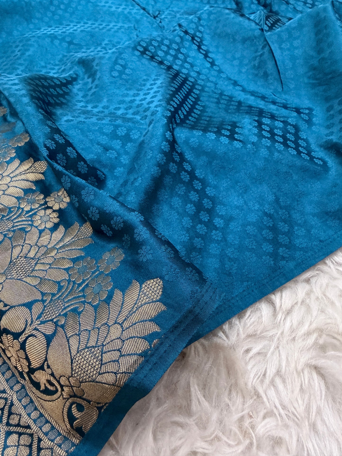 Cobalt Blue Banarasi Mashru Silk Saree