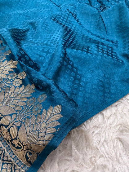 Cobalt Blue Banarasi Mashru Silk Saree