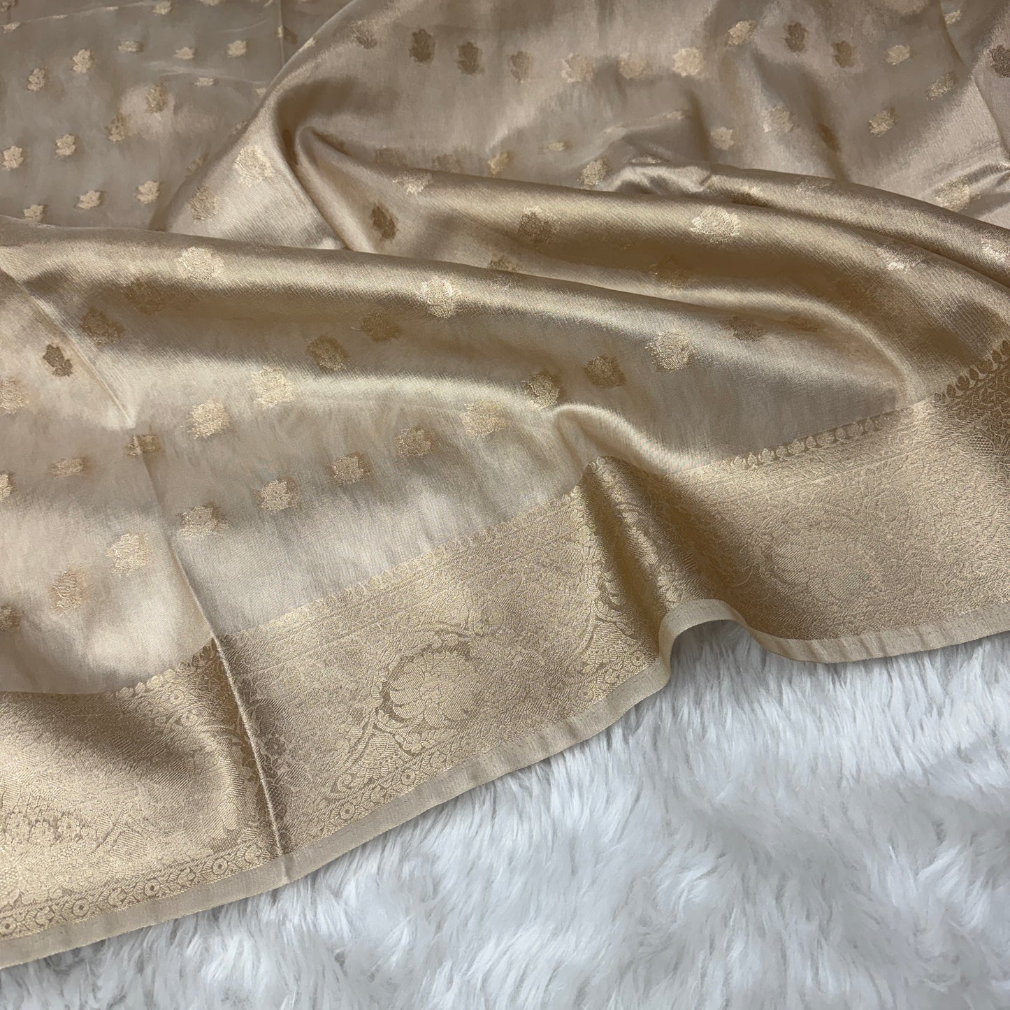 Champagne Gold Banarasi Tissue Silk Saree - BN46
