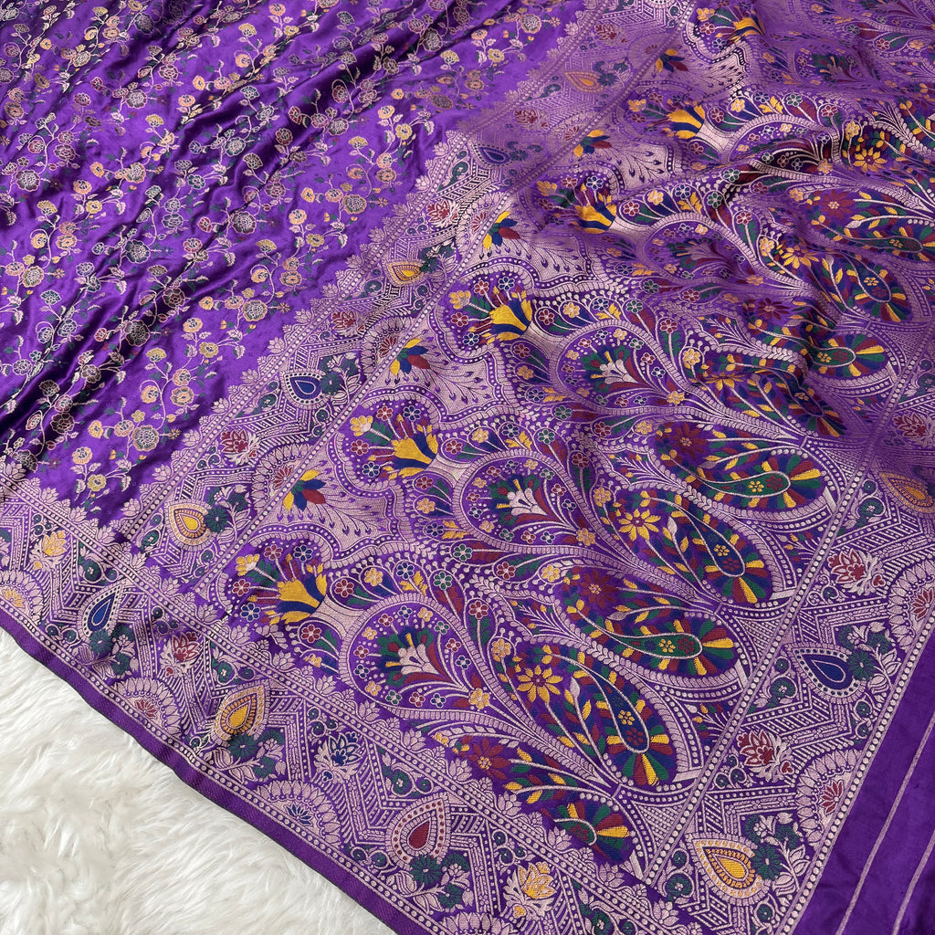 Royal Purple Banarasi Meenakari Mashru Silk Saree - BN60