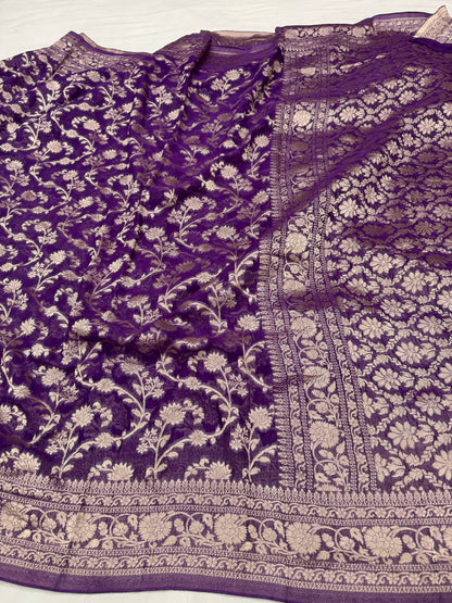 Purple Banarasi Viscose Khaddi Georgette Saree