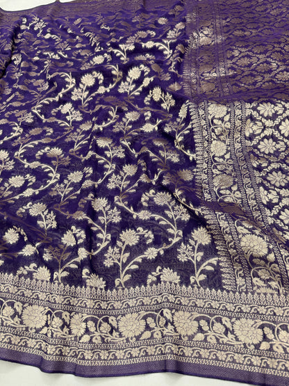 Deep Purple Banarasi Viscose Khaddi Georgette Saree