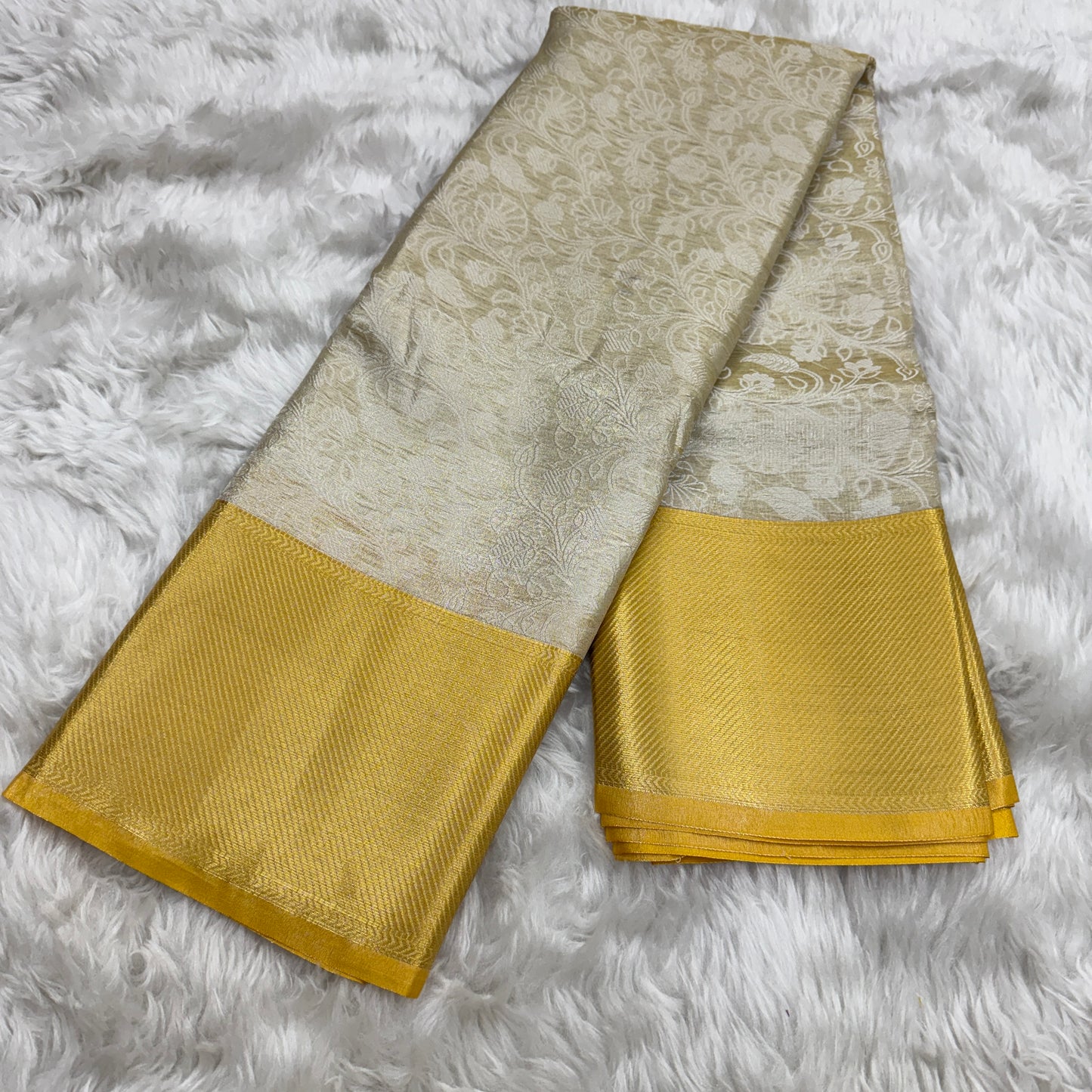 Ivory White Kanjivaram Tissue Silk Saree