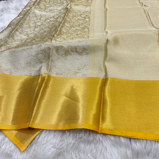 Ivory White Kanjivaram Tissue Silk Saree