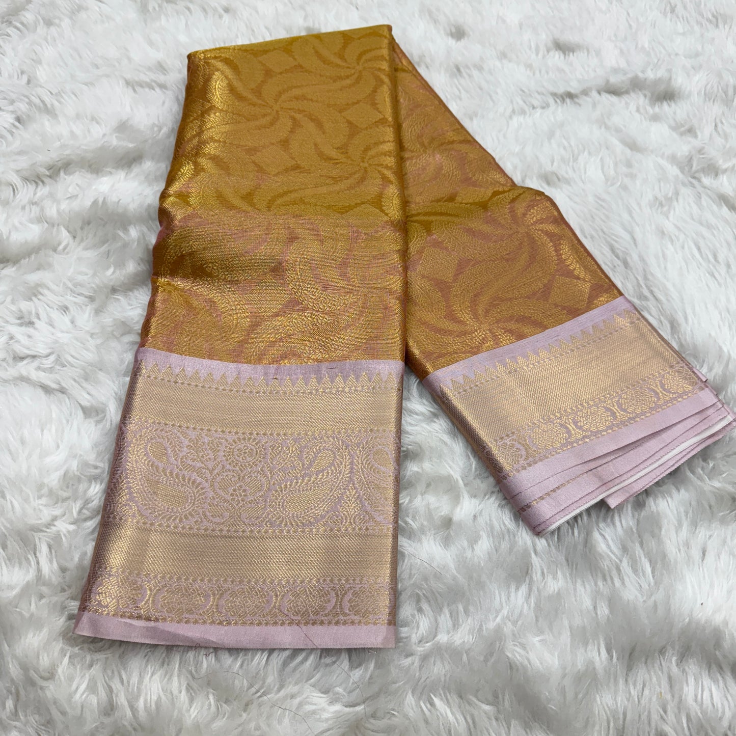 Golden Peach Kanjivaram Tissue Silk Saree