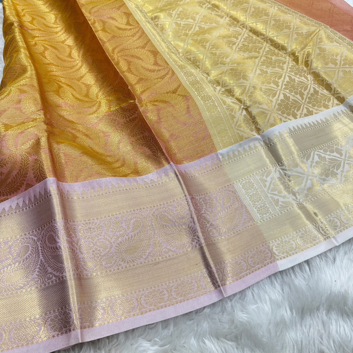 Golden Peach Kanjivaram Tissue Silk Saree