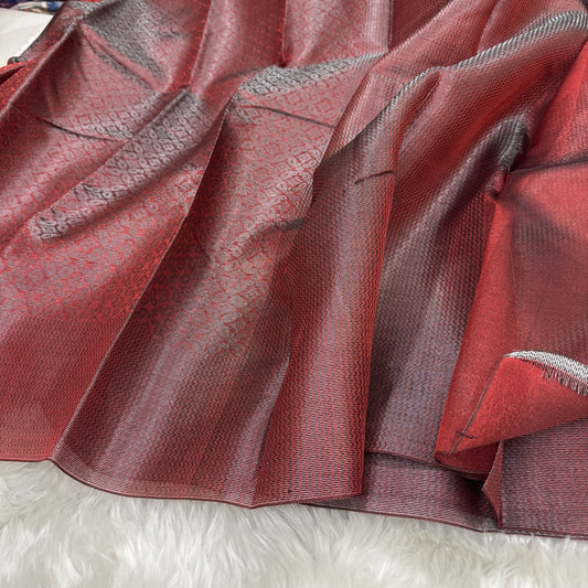 Metallic Maroon Kanjivaram Tissue Silk Saree