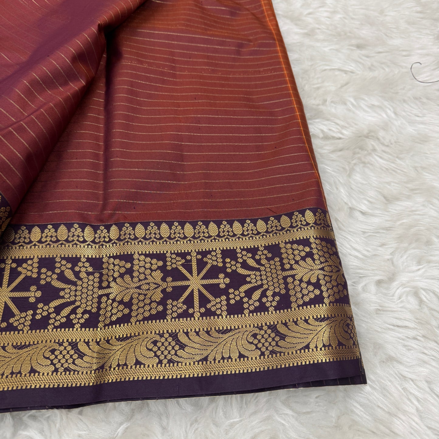 Rust Orange Semi Kanchipuram Silk Checks Saree