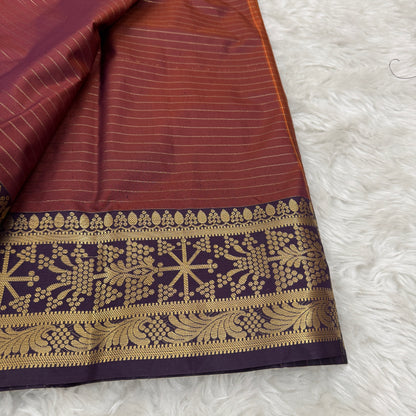 Rust Orange Semi Kanchipuram Silk Checks Saree