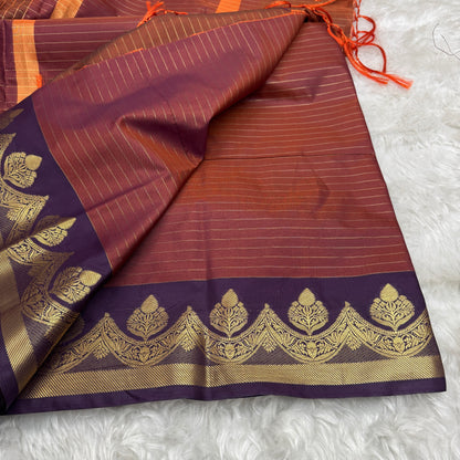 Rust Orange Semi Kanchipuram Silk Checks Saree