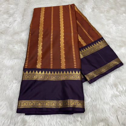 Rust Orange Wine Semi Kanchipuram Silk Saree
