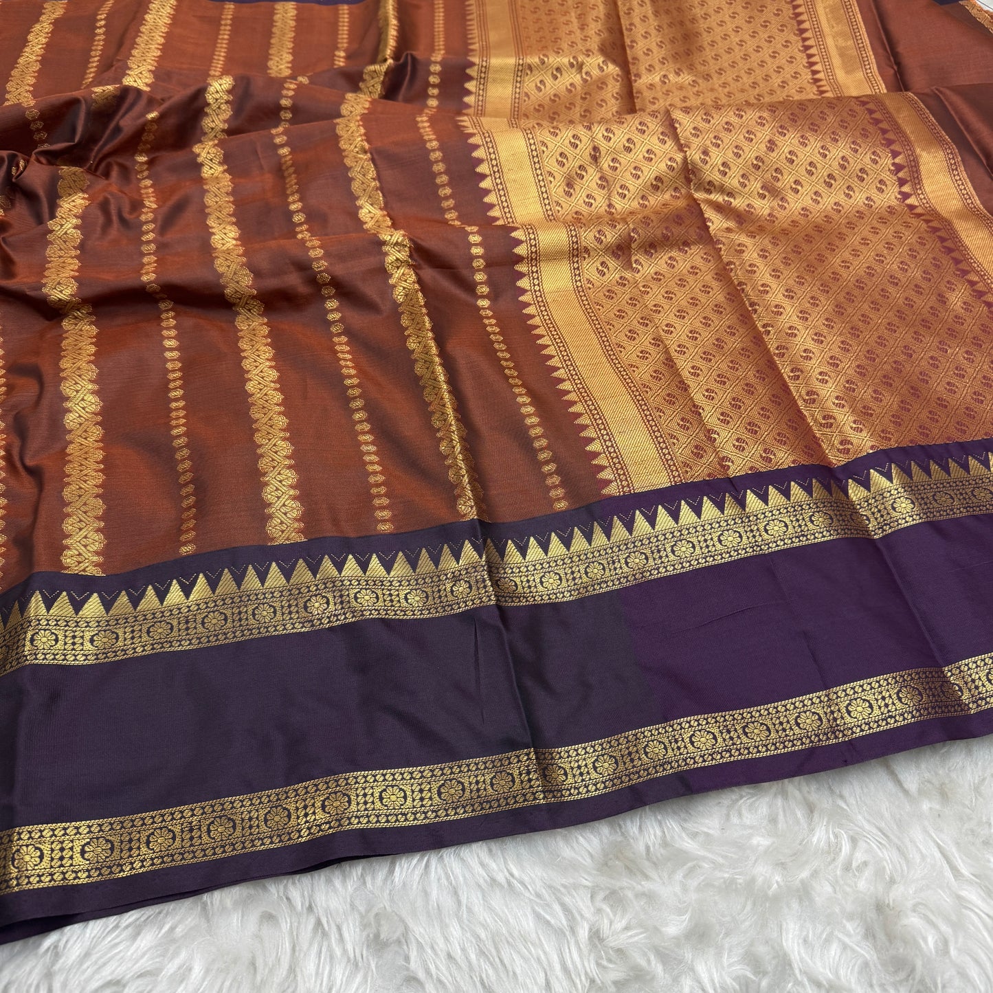 Rust Orange Wine Semi Kanchipuram Silk Saree