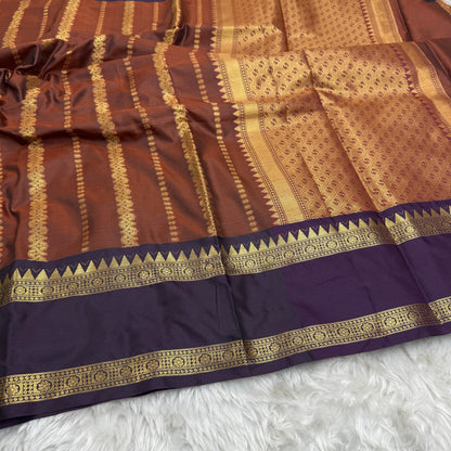 Rust Orange Wine Semi Kanchipuram Silk Saree