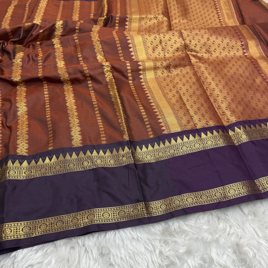 Rust Orange Wine Semi Kanchipuram Silk Saree