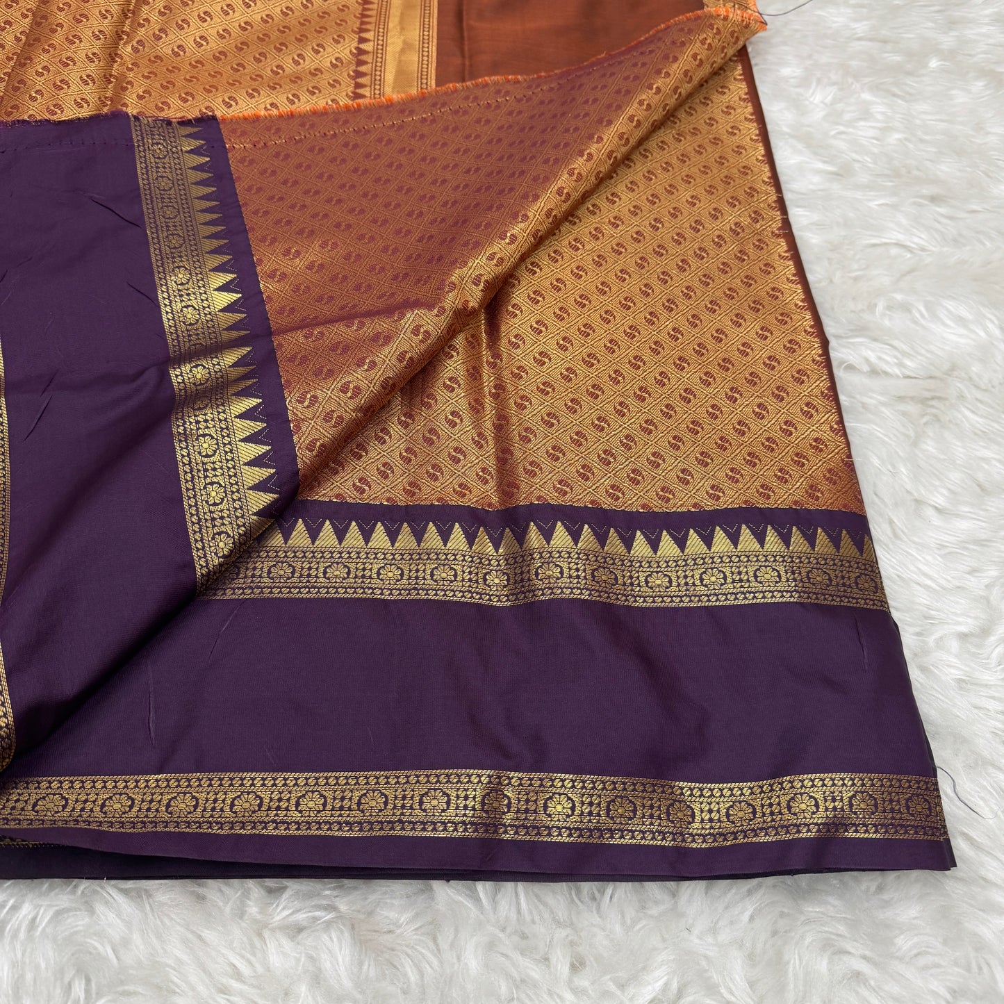 Rust Orange Wine Semi Kanchipuram Silk Saree