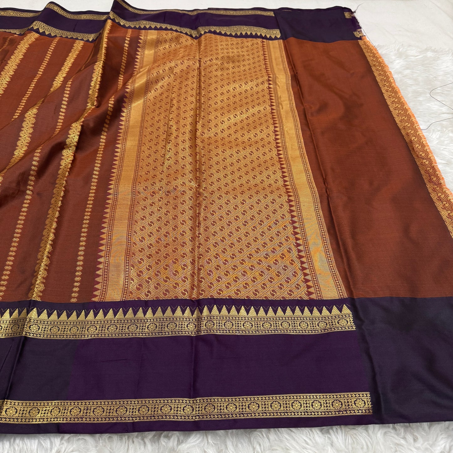 Rust Orange Wine Semi Kanchipuram Silk Saree