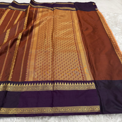 Rust Orange Wine Semi Kanchipuram Silk Saree