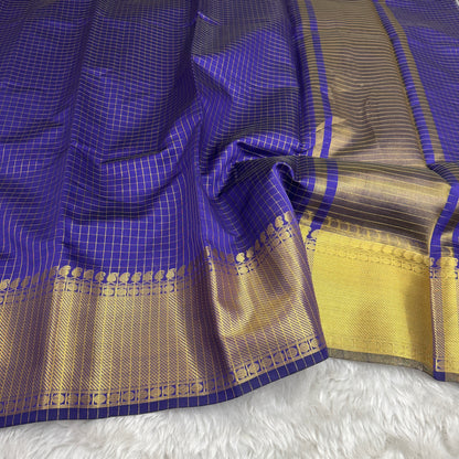 Royal Blue Semi Kanchipuram Silk Checks Saree