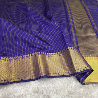 Royal Blue Semi Kanchipuram Silk Checks Saree