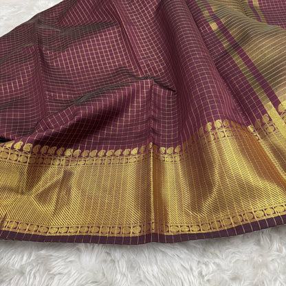 Wine Semi Kanchipuram Silk Checks Saree