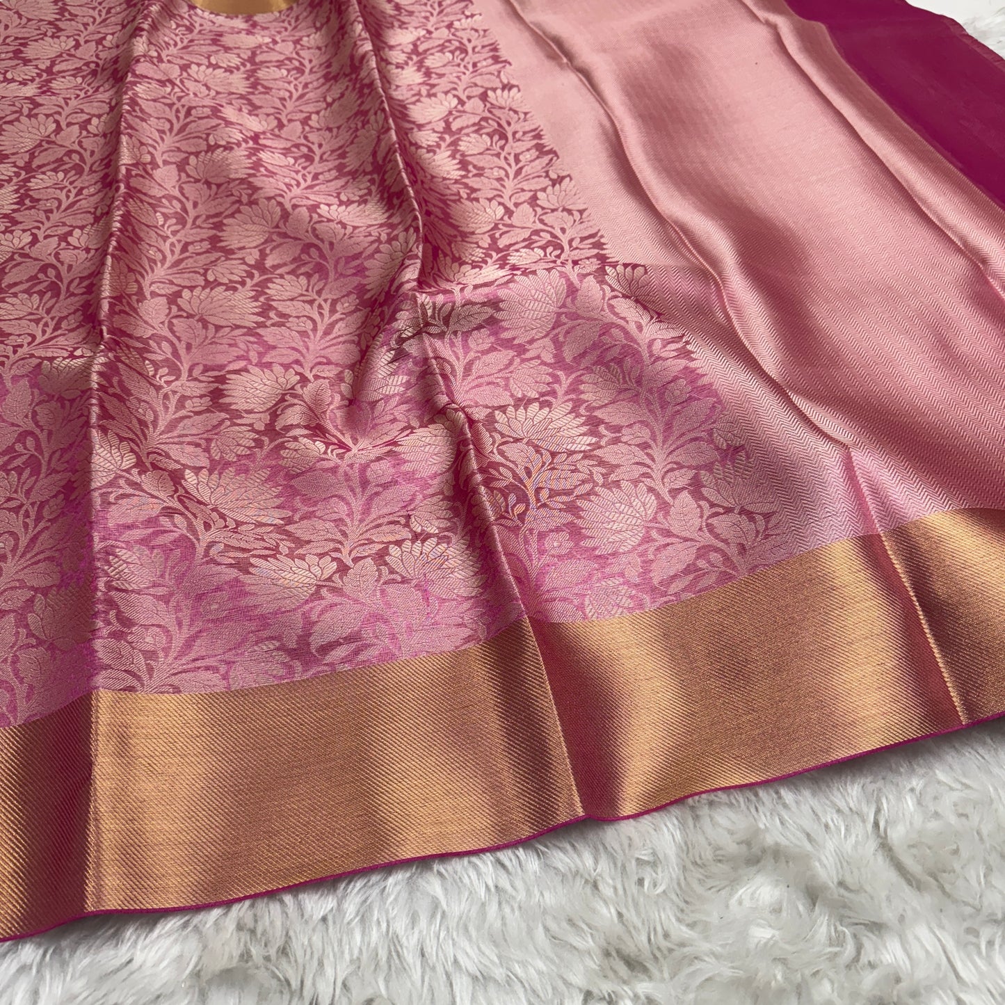 Floral Pink Kanjivaram Tissue Silk Saree