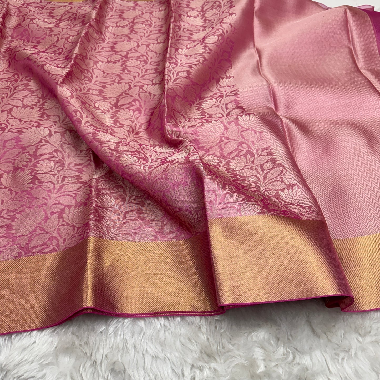 Floral Pink Kanjivaram Tissue Silk Saree