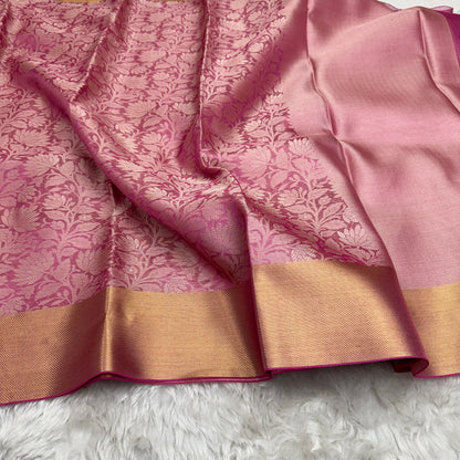 Floral Pink Kanjivaram Tissue Silk Saree