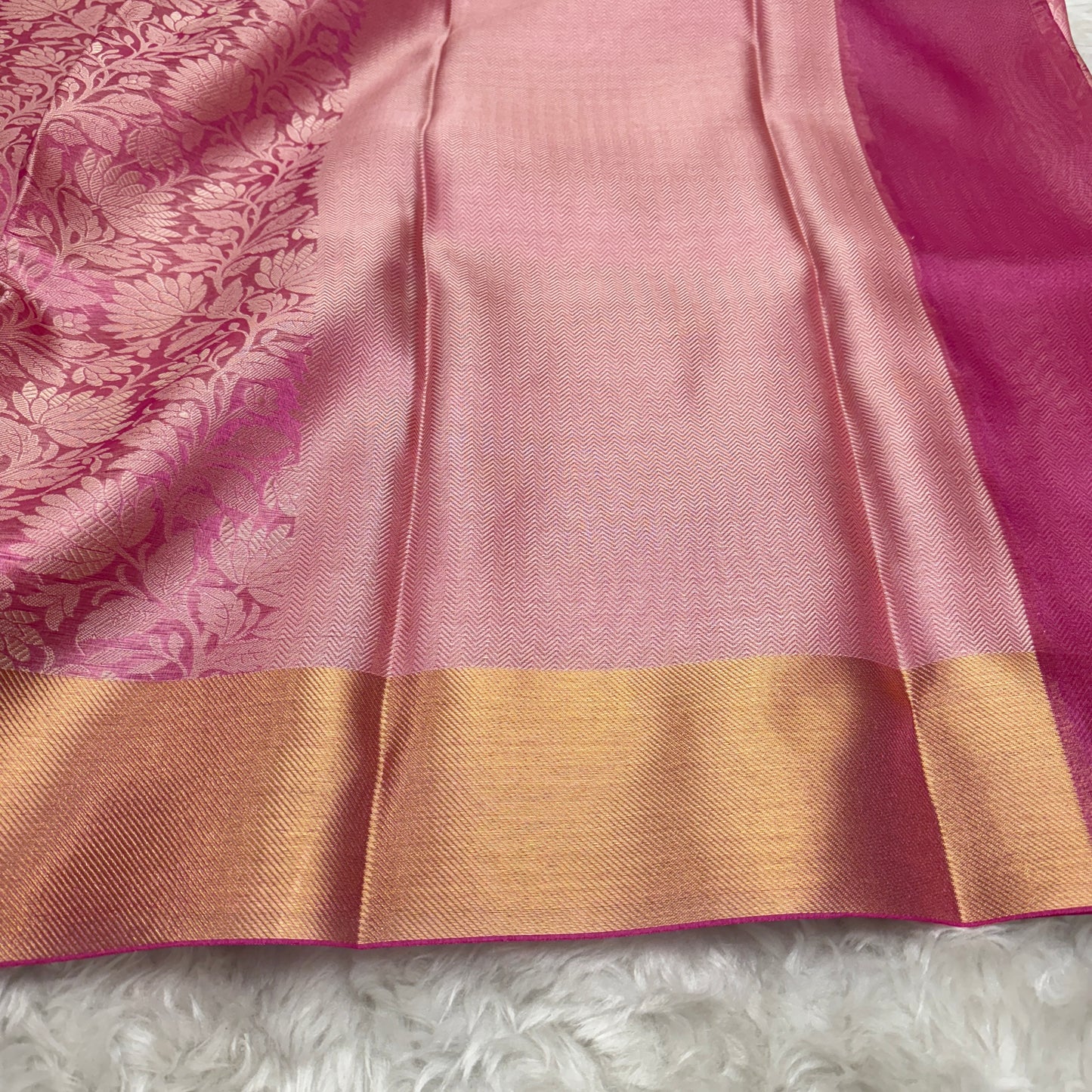 Floral Pink Kanjivaram Tissue Silk Saree