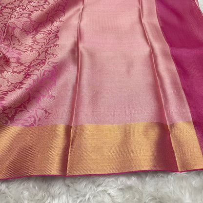 Floral Pink Kanjivaram Tissue Silk Saree