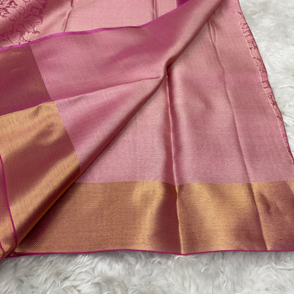 Floral Pink Kanjivaram Tissue Silk Saree