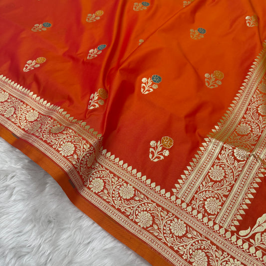 Orange Banarasi Meenakari Katan Silk Saree