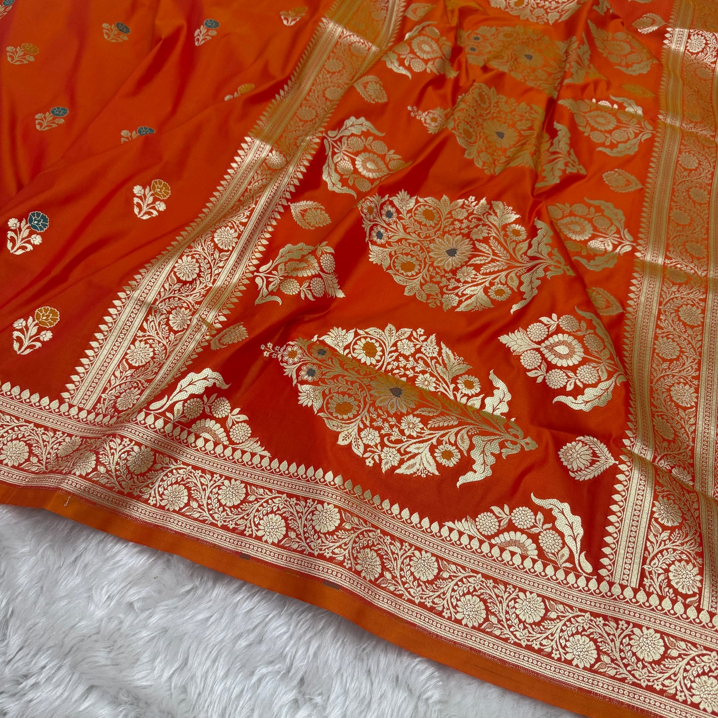 Orange Banarasi Meenakari Katan Silk Saree
