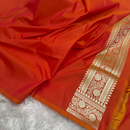 Orange Banarasi Meenakari Katan Silk Saree