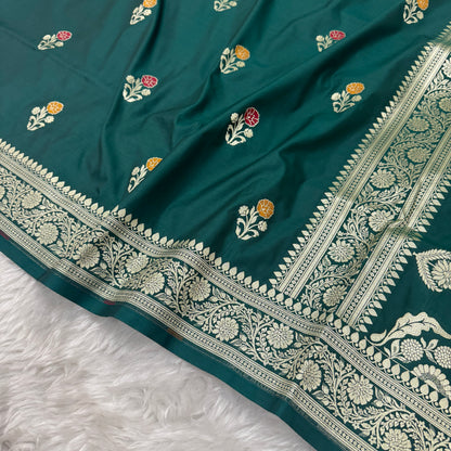 Emerald Green Banarasi Meenakari Katan Silk Saree