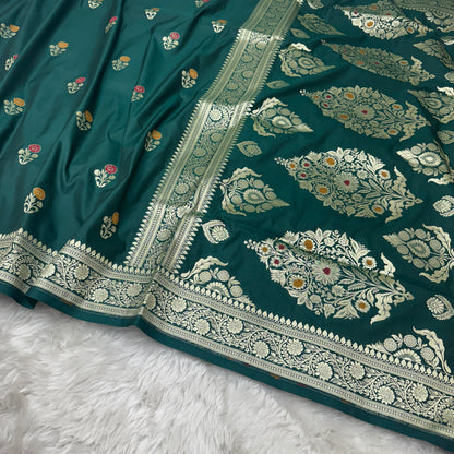 Emerald Green Banarasi Meenakari Katan Silk Saree