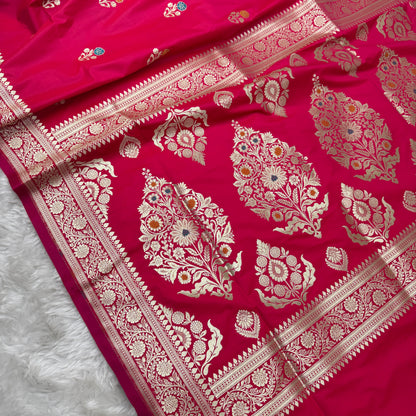 Rani Pink Banarasi Meenakari Katan Silk Saree