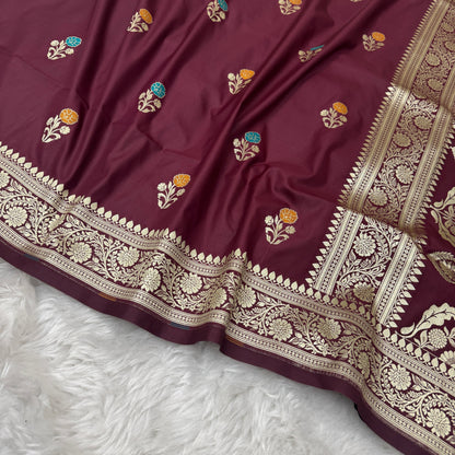 Deep Maroon Banarasi Meenakari Katan Silk Saree