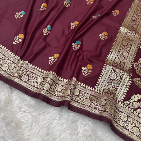 Deep Maroon Banarasi Meenakari Katan Silk Saree