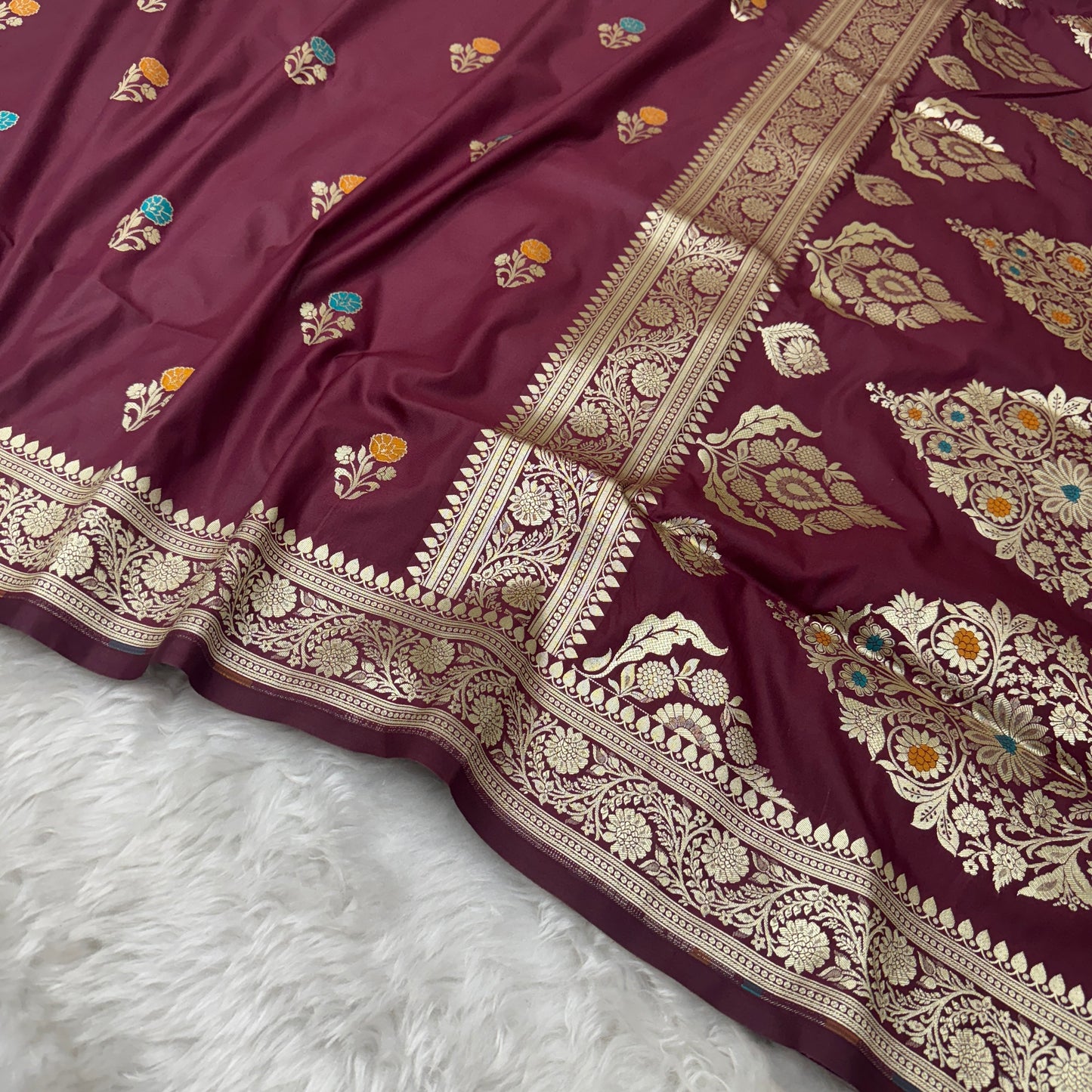 Deep Maroon Banarasi Meenakari Katan Silk Saree