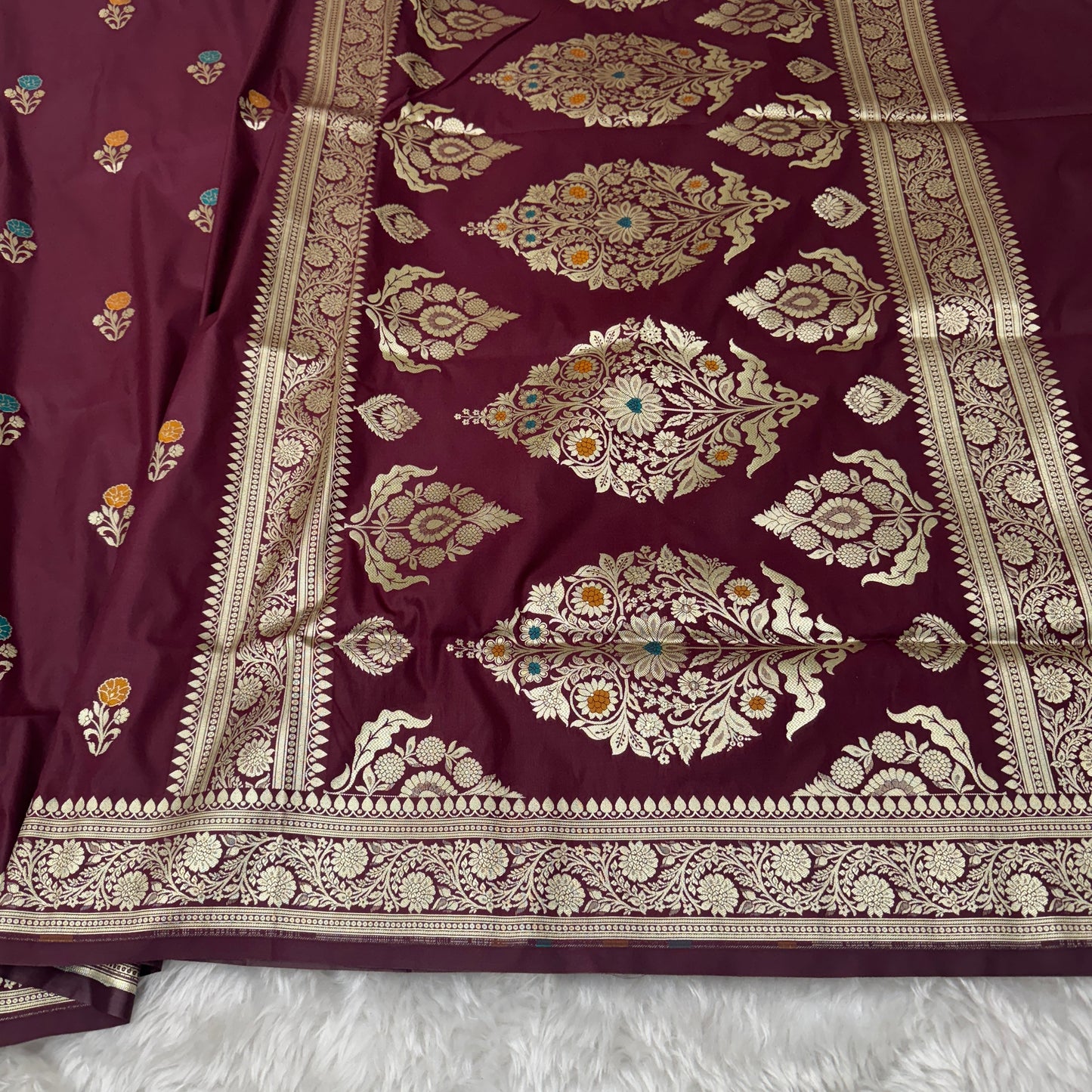 Deep Maroon Banarasi Meenakari Katan Silk Saree