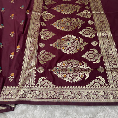 Deep Maroon Banarasi Meenakari Katan Silk Saree