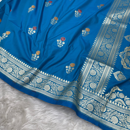 Firozi Blue Banarasi Meenakari Katan Silk Saree