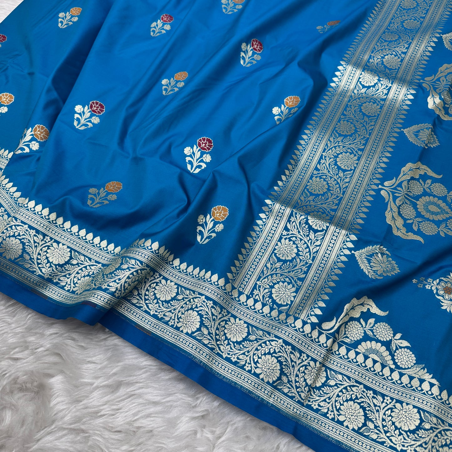 Firozi Blue Banarasi Meenakari Katan Silk Saree