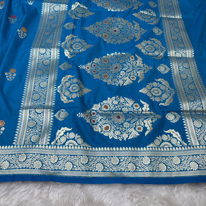 Firozi Blue Banarasi Meenakari Katan Silk Saree